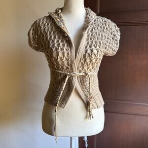 Y2K Vintage Abercrombie & Fitch Cream Open Weave Crop Wrap Shrug Cardigan Medium